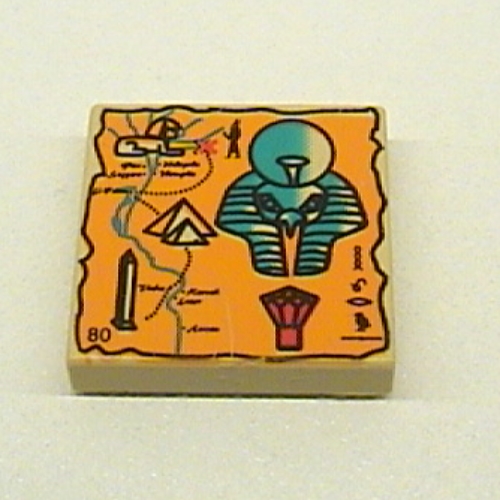 Tile 2 x 2 with Orange Map and Hieroglyphs, Horus Head, 80 Print (Tan)