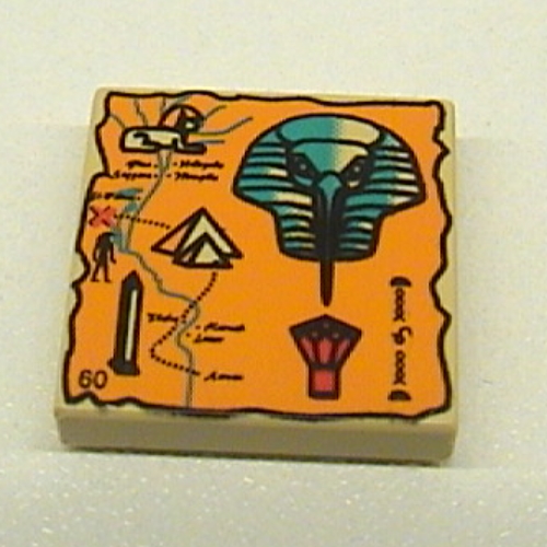 Tile 2 x 2 with Orange Map and Hieroglyphs, Thoth Head, 60 Print (Tan)