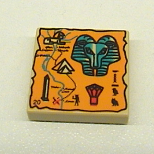 Tile 2 x 2 with Orange Map and Hieroglyphs, Khnum Head, 20 Print (Tan)