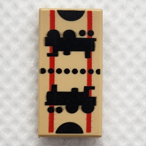 Tile 1 x 2 with Two Locomotives Print (Train Ticket) (Tan)