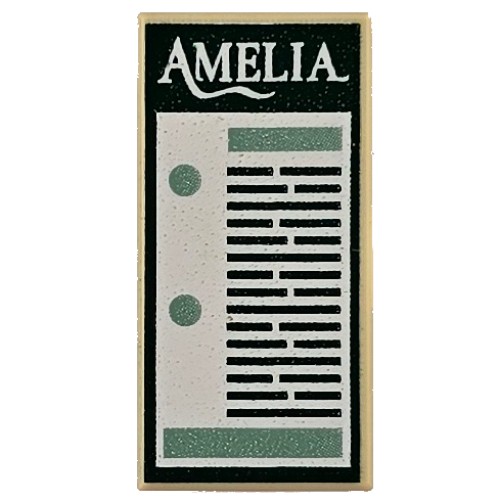 Tile 1 x 2 with White 'Amelia', Green Ticket Print (Tan)