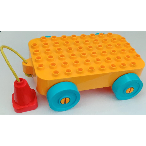 Duplo Car Base 6 x 10 x 1 1/2 with Medium Azure Wheels, Green String and Red Handle Cone (Bright Light Orange)