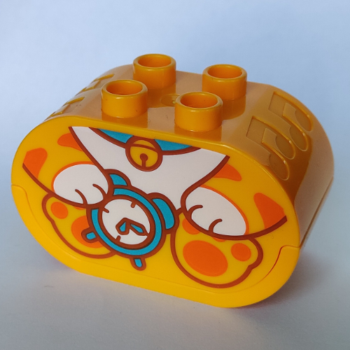 Duplo Sound Brick 2 x 4 x 2 Rounded Ends with Tiger Body Holding Clock Print (Bright Light Orange)