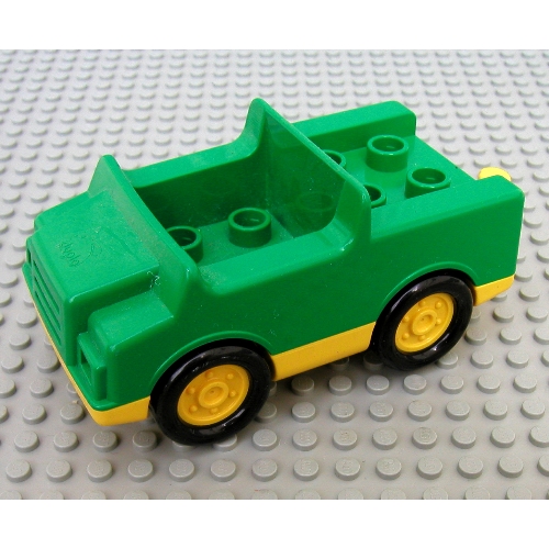 Duplo Car with 2 x 2 Studs in Bed, 1 Stud in Cab and Yellow Base (Green)