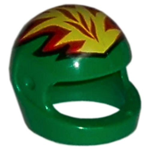 Helmet, Standard with Flames Yellow and Red Print (Green)