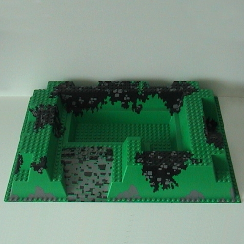 Baseplate Raised 32 x 48 with Ramp, Large Pit, and Stairs and Stones Print (Green)
