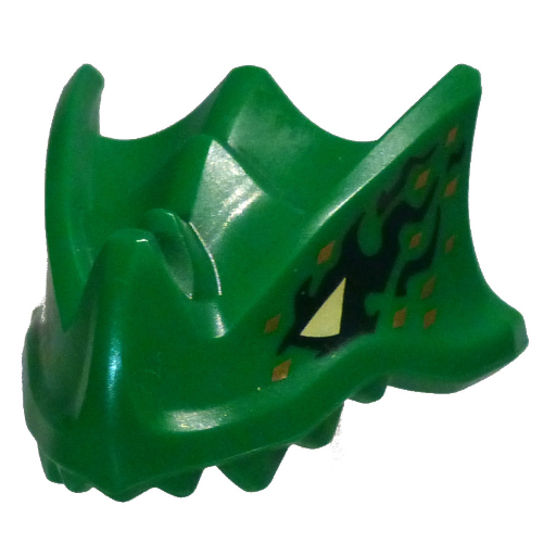 Creature Body Part, Dragon Head Upper Jaw with Bright Light Yellow Eye, Dark Green/Gold Markings Print (Green)