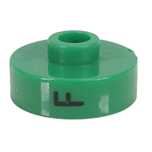 Pen Bead, Round Short, Flat Edge with 'F', '9', 'J' Print (Green)