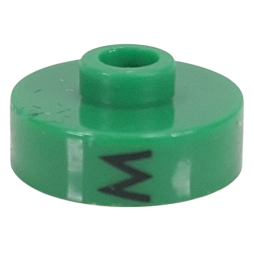 Pen Bead, Round Short, Flat Edge with 'M', '5', 'Q' Print (Green)