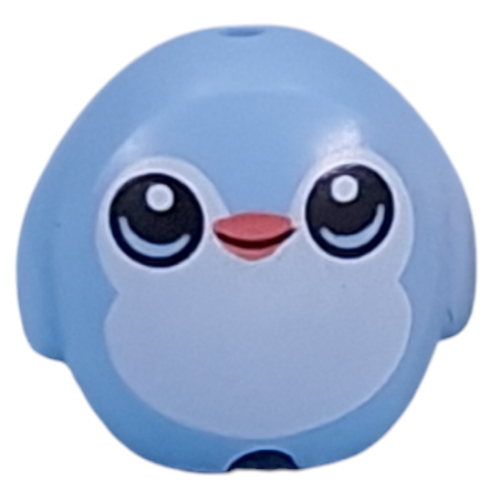 Pillow Plush Toy with Medium Blue Eyes, Coral Beak, White Chest Print (Bright Light Blue)