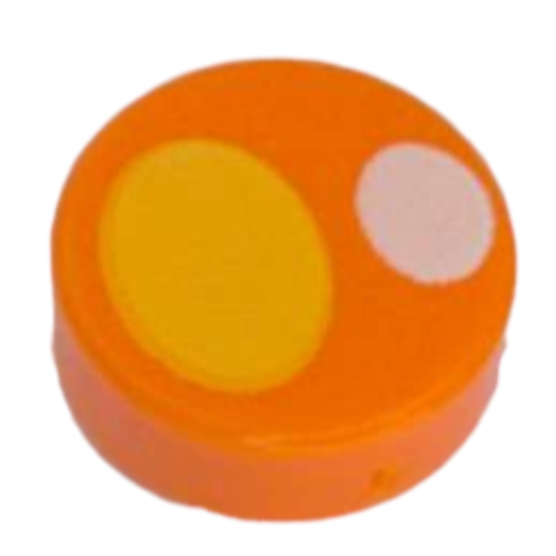 Tile Round 1 x 1 with Yellow Oval, White Circle Print (Mimic Eye) (Orange)