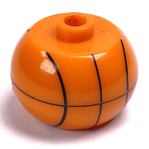 Pen Bead, Round Orb with Basketball, Straight Black Lines Print (Orange)