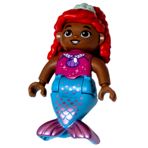 Duplo Figure with Hair High Red, Light Aqua Shell, Medium Azure Mermaid Legs (Magenta)