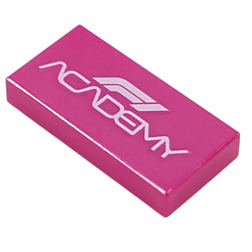 Tile 1 x 2 with White 'ACADEMY' Print (Magenta)