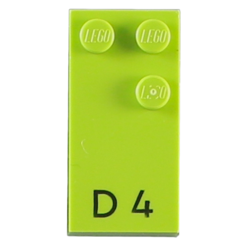 Braille Brick 2 x 4 with 3 Studs ⠙ 'D 4' Print (Lime)