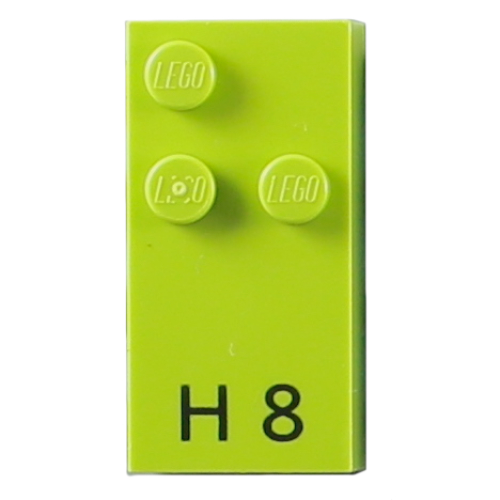 Braille Brick 2 x 4 with 3 Studs ⠓ and 'H 8' Print (Lime)