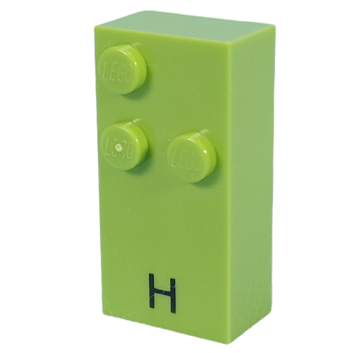 Braille Brick 2 x 4 with 3 Studs ⠓ and 'H' Print (Lime)