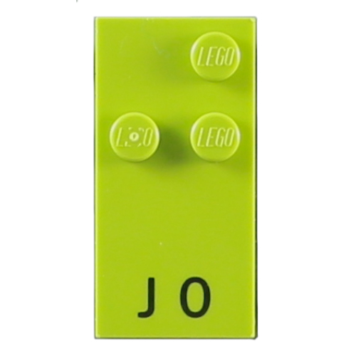 Braille Brick 2 x 4 with 3 Studs ⠚ and 'J 0' Print (Lime)
