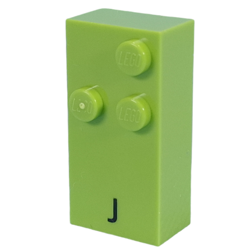 Braille Brick 2 x 4 with 3 Studs ⠚ and 'J' Print (Lime)