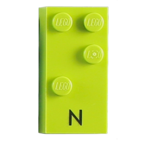 Braille Brick 2 x 4 with 4 Studs ⠝ and 'N' Print (Lime)