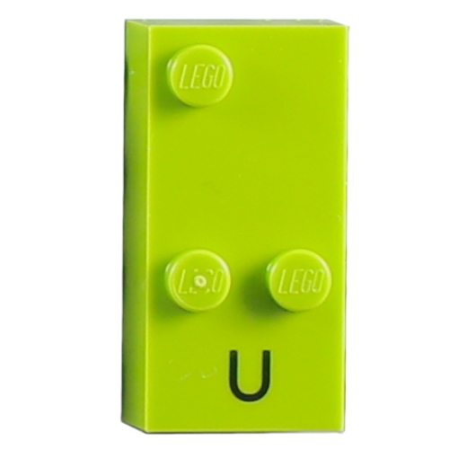 Braille Brick 2 x 4 with 3 Studs ⠥ and 'U' Print (Lime)