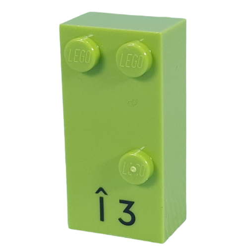 Braille Brick 2 x 4 with 3 Studs ⠩ and 'Î 3' Print (Lime)