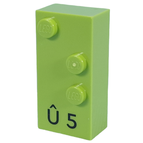 Braille Brick 2 x 4 with 3 Studs ⠱ and 'Û 5' (Lime)