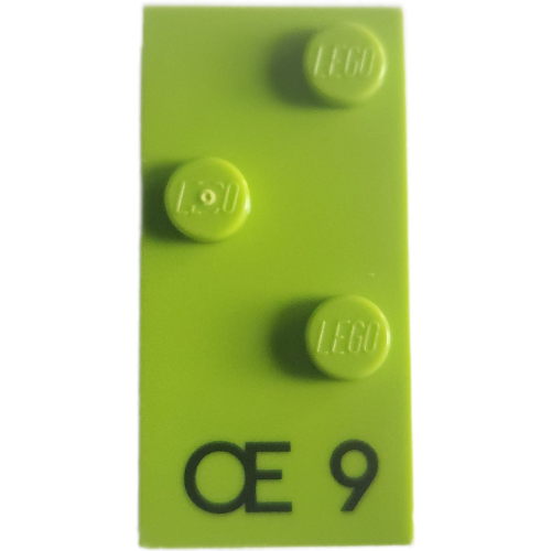 Braille Brick 2 x 4 with 3 Studs ⠪ and 'Œ 9' Print (Lime)