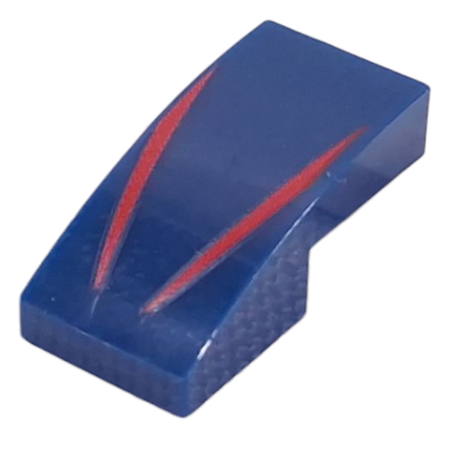 Brick Curved 2 x 1 No Studs with Red Stripes Print (Dark Blue)