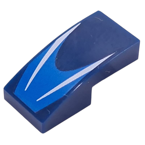 Brick Curved 2 x 1 No Studs with White Stripes on Blue Background Print (Dark Blue)