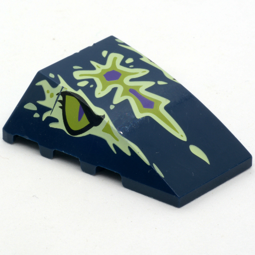 Brick Wedged, Curved 4 x 4 No Top Studs with Lime Spot, Eyes Print (Dark Blue)