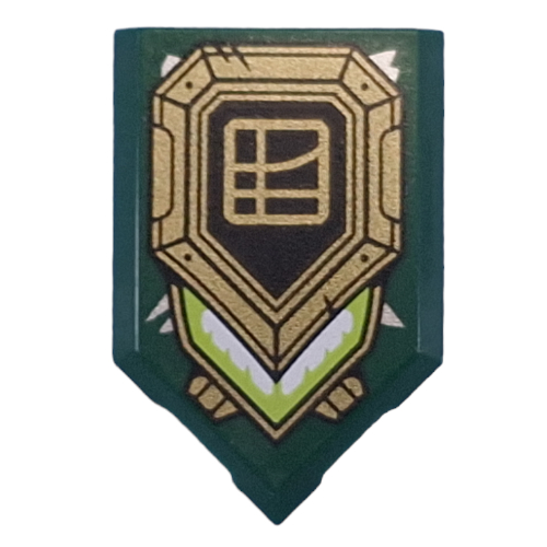 Tile Special 2 x 3 Pentagonal with Gold Shield, Asian Symbol Print (Dark Green)