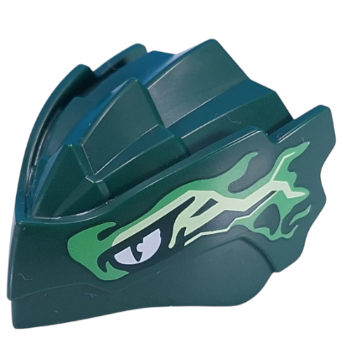 Creature Body Part, Dragon Head with White Eyes, Bright Green/Yellowish Green Markings Print (Dark Green)