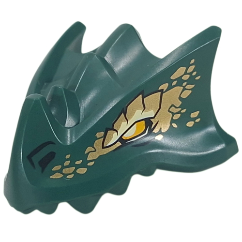 Creature Body Part, Dragon Head Upper Jaw with Yellow/Yellowish Green Eye, Gold Scales Print (Dark Green)