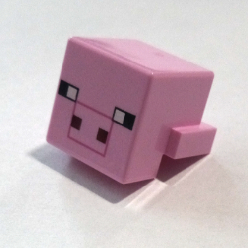Minifig Head Special, Cube with Rear Ledge, Pixelated Black, White and Dark Red Face, Dark Pink Snout Outline Print (Pig) (Bright Pink)