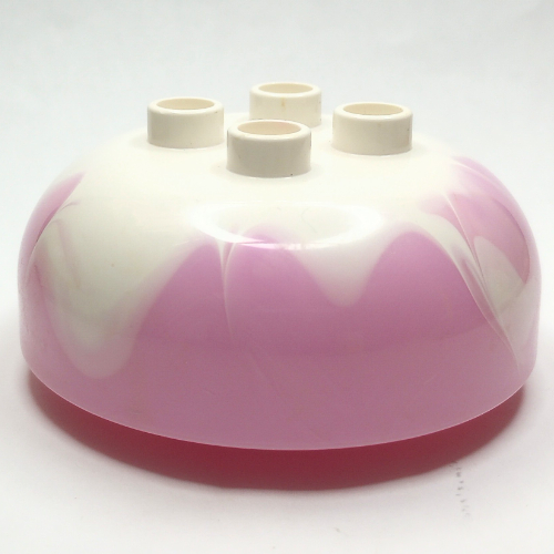 Duplo Brick Round 4 x 4 Dome Top with 2 x 2 Studs - Marbled White 'Frosting' (Coral)