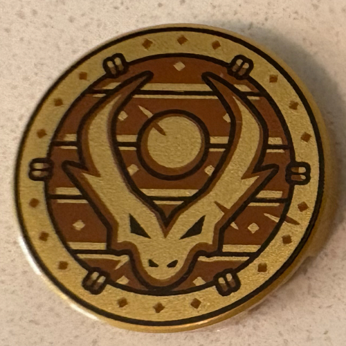 Tile Round 2 x 2 with Gold Dragon Head on Dark Blue Background Print (Pearl Gold)