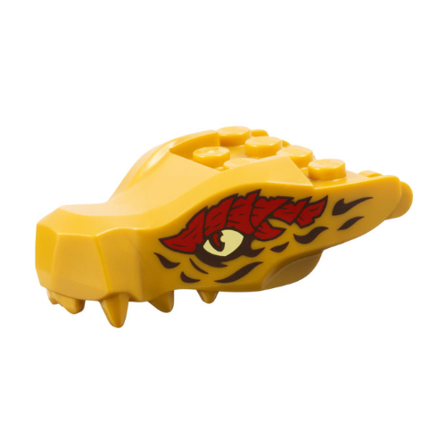 Creature Body Part, Dragon Head Upper Jaw with Bright Light Yellow Eyes, Dark Red/Black Markings Print (Pearl Gold)