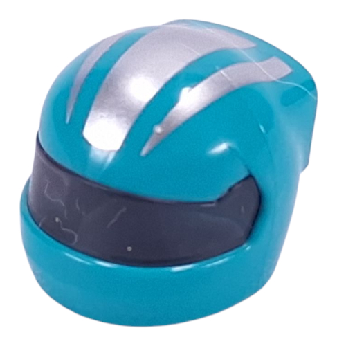 Helmet, Formula 1 with Trans-Black Visor Pattern and Silver Stripes Print (Dark Turquoise)