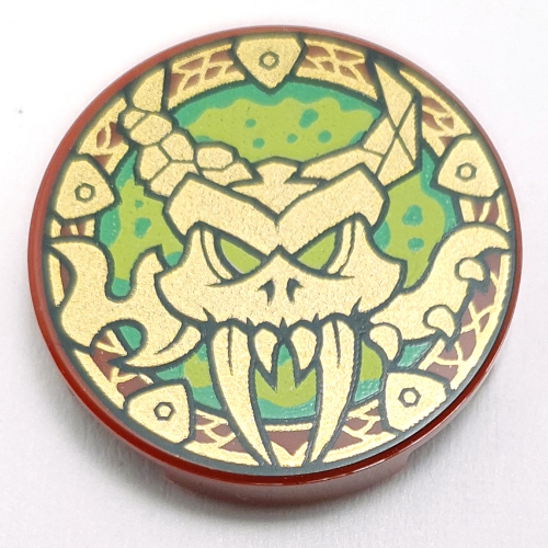 Tile Round 2 x 2 with Gold Creature on Lime/Bright Green Background Print (Dark Red)