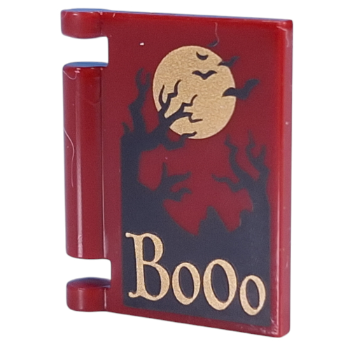 Book Cover with Gold 'Boooo', Black Tree Silhouettes, Birds, Moon Print (Dark Red)