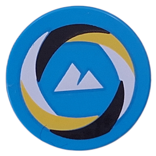 Tile Round 2 x 2 with Yellow/White/Black Swirl, White Mountains Print (Dark Azure)