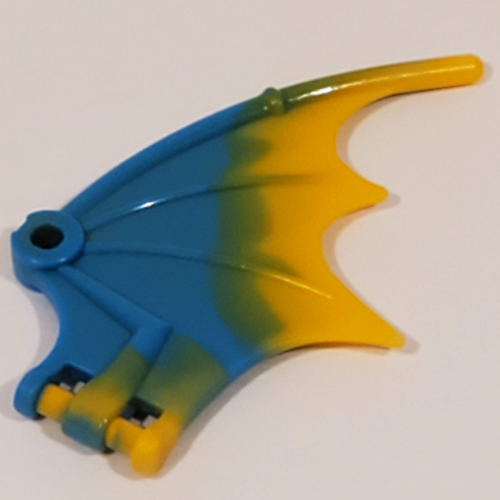 Creature Body Part, Dragon / Thestral Wing with Bar Connection and Marbled Bright Light Orange Pattern (Dark Azure)