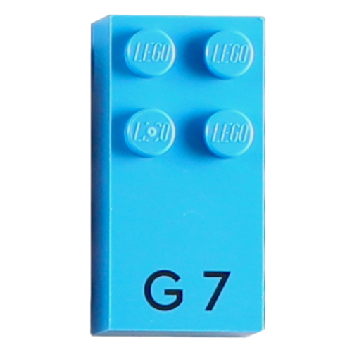 Braille Brick 2 x 4 with 4 Studs ⠛ and 'G 7' Print (Dark Azure)
