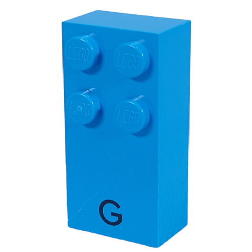 Braille Brick 2 x 4 with 4 Studs ⠛ and 'G' Print (Dark Azure)