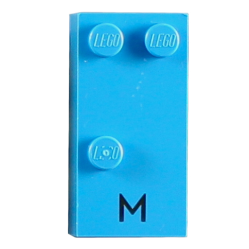 Braille Brick 2 x 4 with 3 Studs ⠍ and 'M' Print (Dark Azure)