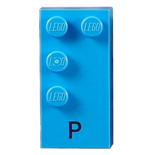 Braille Brick 2 x 4 with 4 Studs ⠏ and 'P' Print (Dark Azure)