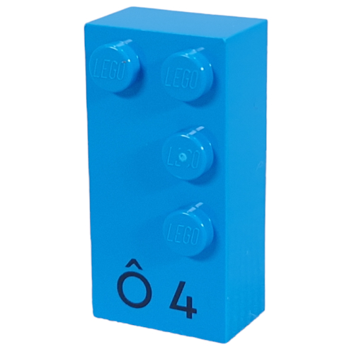 Braille Brick 2 x 4 with 4 Studs ⠹ and 'Ô 4' Print (Dark Azure)