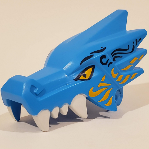 Creature Body Part, Dragon Head Upper Jaw with White Teeth, Yellow Eyes, Yellow/Dark Blue Markings Print (Dark Azure)