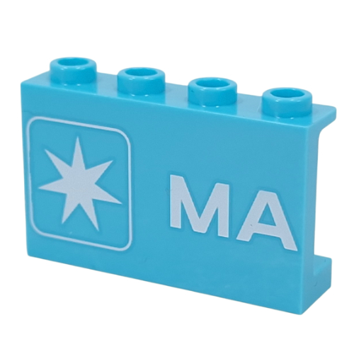 Panel 1 x 4 x 2 with White Star, 'MA' Print (Medium Azure)